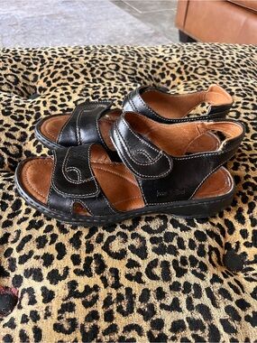 Josef Seibel Women’s Leather Comfort Debra Sandals Black  Size 8 Adjustable